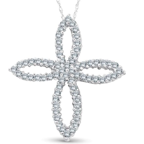 1ct 14K White Gold Fancy Diamond Cross Necklace